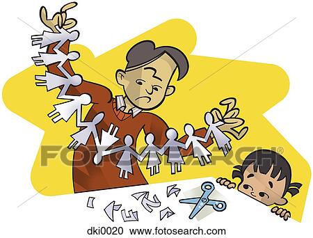 A father making paper dolls as his daughter watches View Large Illustration Clipart - A father making paper dolls as his daughter watches. Fotosearch