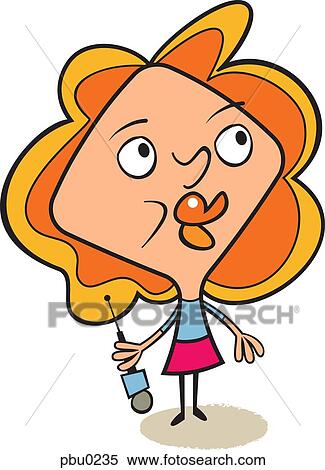 Stock Illustration - A female reporter holding a microphone. Fotosearch