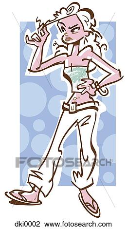A girl pulling on a strand of her hair View Large Illustration Drawing - A girl pulling on a strand of her hair. Fotosearch