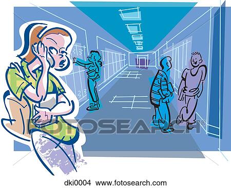 A girl talking on her cell phone in a school hallway View Large Illustration Stock Illustration - A girl talking on her cell phone in a school hallway. Fotosearch