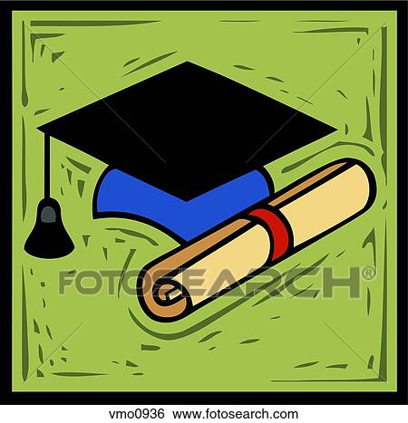 Stock Illustration - A graduation hat and a diploma. Fotosearch