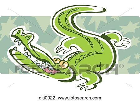 A green alligator View Large Illustration Drawing - A green alligator. Fotosearch