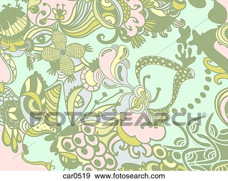 A Green And Pink Whimsical Floral Background Stock Illustration Car0519 Fotosearch