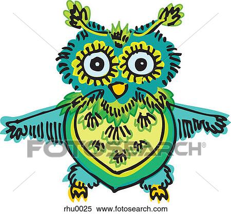 A green and yellow owl with wings stretched out View Large Illustration Stock Illustration - A green and yellow owl with wings stretched out. Fotosearch