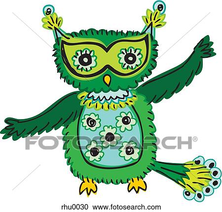 A green owl with spots and open wings View Large Illustration Clipart - A green owl with spots and open wings. Fotosearch