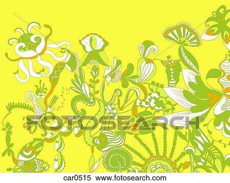 Stock Illustration - A green, yellow and orange floral background. Fotosearch