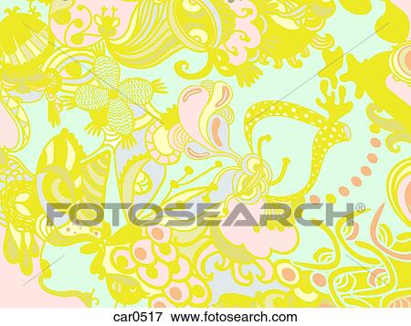 A green, yellow and pink floral design background View Large Illustration Stock Illustration - A green, yellow and pink floral design background. Fotosearch