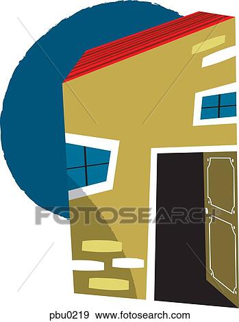 Stock Illustration - A house with its front door left open. Fotosearch