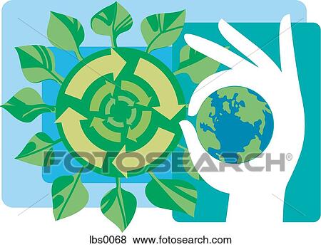 A human hand holding a globe, with leaves to represent recycling View Large Illustration Stock Illustration - A human hand holding a globe, with leaves to represent recycling. Fotosearch