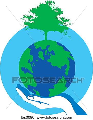 A human hand holding the earth with a tree growing from it View Large Illustration Clipart - A human hand holding the earth with a tree growing from it. Fotosearch