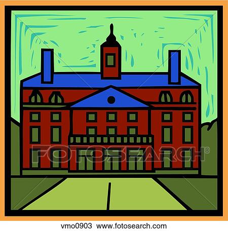 A large red university building View Large Illustration Drawing - A large red university building. Fotosearch