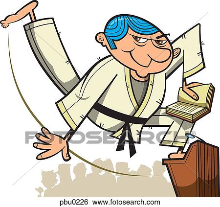 A man doing karate, holding a book at a lectern, with a crowd in the background View Large Illustration Stock Illustration - A man doing karate, holding a book at a lectern, with a crowd in the background. Fotosearch