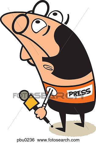 Stock Illustration - A man from the press holding a microphone. Fotosearch