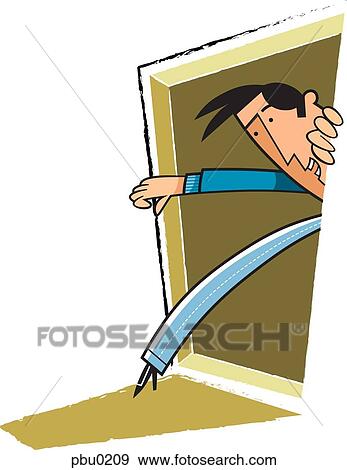 A man walking out from a door, touching his toes to the doormat View Large Illustration Stock Illustration - A man walking out from a door, touching his toes to the doormat. Fotosearch