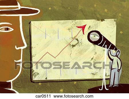 A man watching a small man looking through a telescope at a chart View Large Illustration Clip Art - A man watching a small man looking through a telescope at a chart. Fotosearch