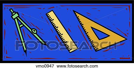 A math compass, a ruler, and a triangle ruler View Large Illustration Stock Illustration - A math compass, a ruler, and a triangle ruler. Fotosearch