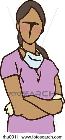 Clip Art - A medical assistant with surgical mask and gloves, arms folded. Fotosearch