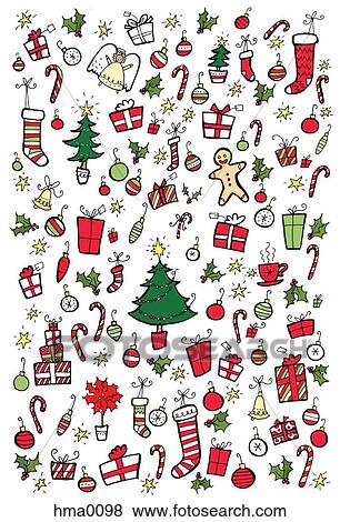 A mix background of gifts, stockings, Christmas trees, gingerbread men, decorations, and candy canes View Large Illustration Stock Illustration - A mix background of gifts, stockings, Christmas trees, gingerbread men, decorations, and candy canes. Fotosearch