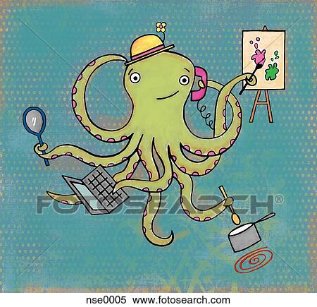 A Multi Tasking Octopus Painting Cooking Talking On The Phone Using The Computer And Holding A Mirror At The Same Time Stock Illustration Nse0005 Fotosearch,Data Entry At Home Jobs Australia
