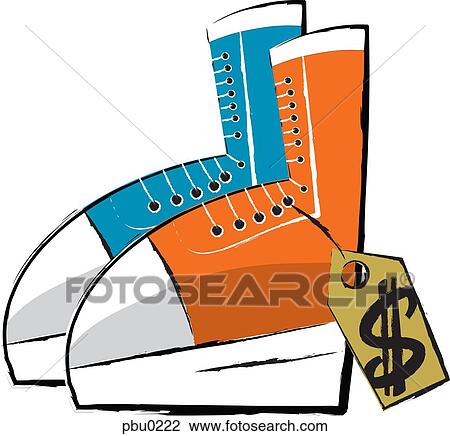 Drawing - A pair of shoes with a price tag. Fotosearch