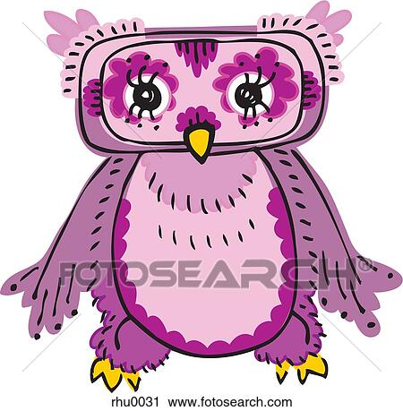 Clip Art - A purple owl with fancy feathers. Fotosearch