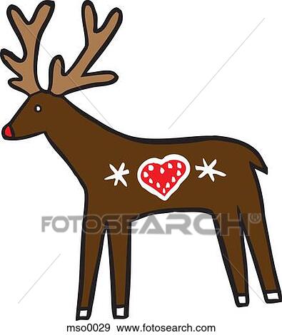 Stock Illustration - A reindeer with a heart-shape decoration on its body. Fotosearch