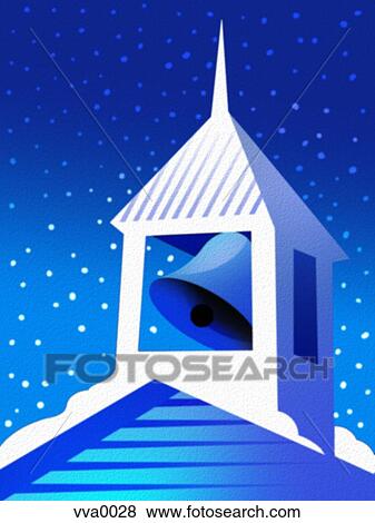 A ringing church bell under falling snow View Large Illustration Stock Illustration - A ringing church bell under falling snow. Fotosearch