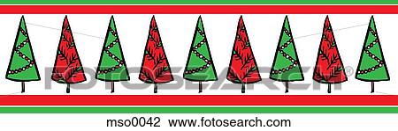 A row of red and green Christmas trees on a banner View Large Illustration Drawing - A row of red and green Christmas trees on a banner. Fotosearch