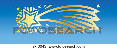 A shooting star against blue sky View Large Illustration Drawing - A shooting star against blue sky. Fotosearch