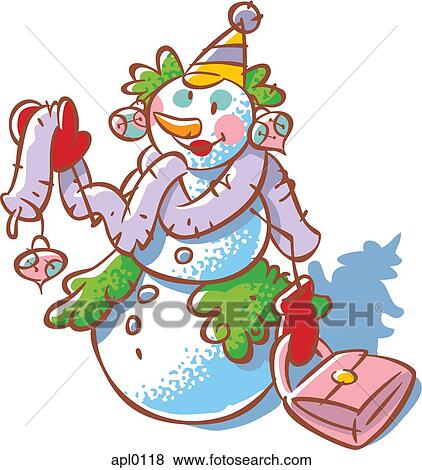 Stock Illustration - A snow woman dressed up with Christmas ornaments. Fotosearch