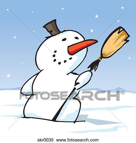 A snowman holding a broom and wearing a top hat View Large Illustration Stock Illustration - A snowman holding a broom and wearing a top hat. Fotosearch