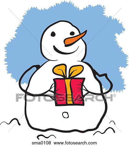 A snowman holding a gift View Large Illustration Stock Illustration - A snowman holding a gift. Fotosearch
