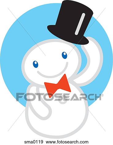 Stock Illustration - A snowman lifting his top hat in salutation. Fotosearch