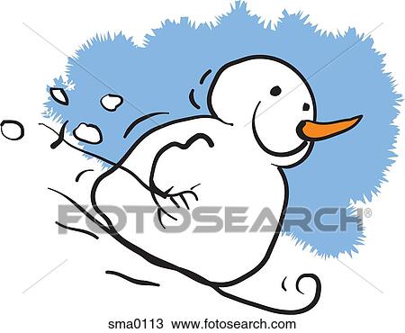 A snowman skiing down a hill View Large Illustration Drawing - A snowman skiing down a hill. Fotosearch