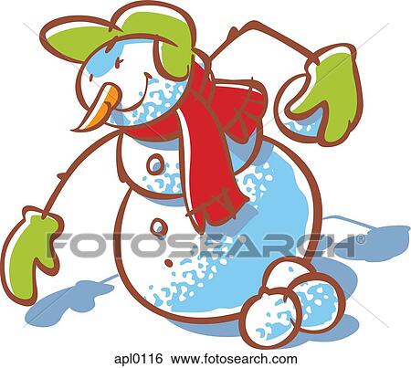 Stock Illustration - A snowman throwing snowballs. Fotosearch