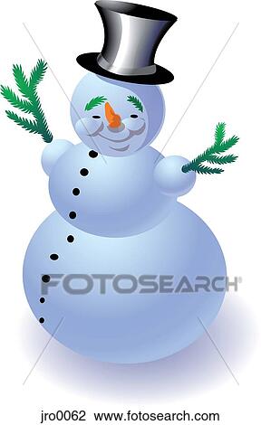 A snowman with a hat and pine tree arms View Large Illustration Drawing - A snowman with a hat and pine tree arms. Fotosearch