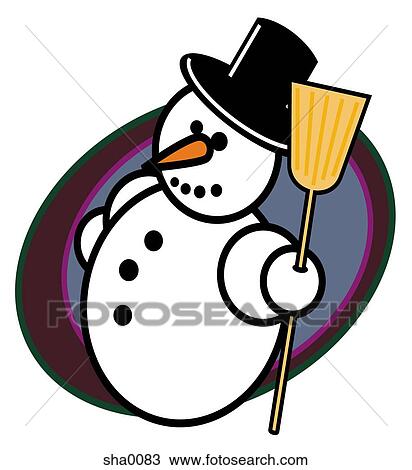 A snowman with a top hat and broom View Large Illustration Drawing - A snowman with a top hat and broom. Fotosearch