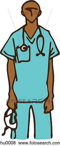 A surgeon in blue medical scrubs holding a surgical mask View Large Illustration Stock Illustration - A surgeon in blue medical scrubs holding a surgical mask. Fotosearch
