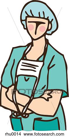 Stock Illustration - A surgeon in blue surgical scrubs with arms crossed. Fotosearch