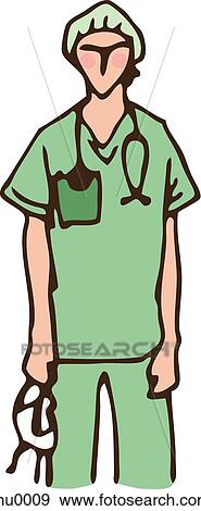 A surgeon in green medical scrubs holding a surgical mask View Large Illustration Stock Illustration - A surgeon in green medical scrubs holding a surgical mask. Fotosearch