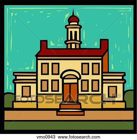 Drawing - A university building. Fotosearch