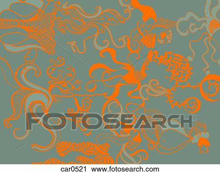 Clip Art - A whimsical orange and gray floral background. Fotosearch