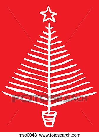 Drawing - A white Christmas tree on a red background. Fotosearch