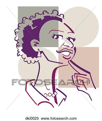 Stock Illustration - A woman holding her finger to her chin. Fotosearch