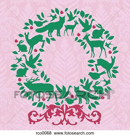 A wreath shaped by silhouettes of animals View Large Illustration Stock Illustration - A wreath shaped by silhouettes of animals. Fotosearch
