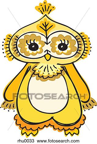 A yellow owl with fancy feathers View Large Illustration Drawing - A yellow owl with fancy feathers. Fotosearch