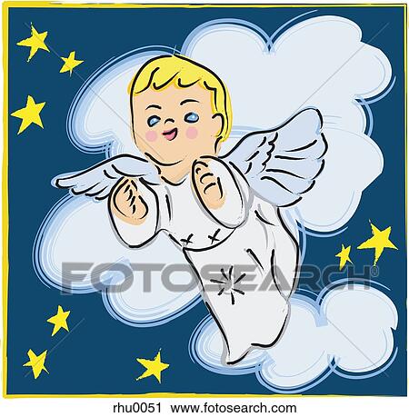 An angel flying in the night sky View Large Illustration Clip Art - An angel flying in the night sky. Fotosearch