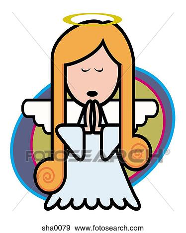 Stock Illustration - An angel with eyes closed and hands together in prayer. Fotosearch