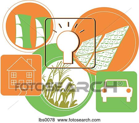 Stock Illustration - An energy-saving collage with a light bulb in the middle. Fotosearch