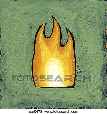 Stock Illustration - An orange flame on green background. Fotosearch